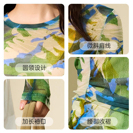 I‘d爱帝原创东方韵网纱长袖衫秋季修身打底上衣 商品图6