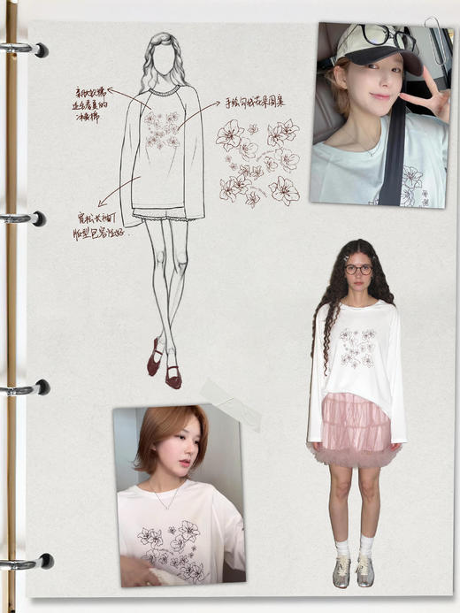 新款露思同款手绘勾花朵长袖圆领棉T 商品图6