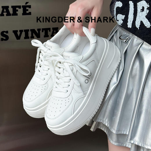 经典鲨2025秋季专柜款牛皮革透气舒适系带厚底显高休闲鞋女KW16-537061 商品图0