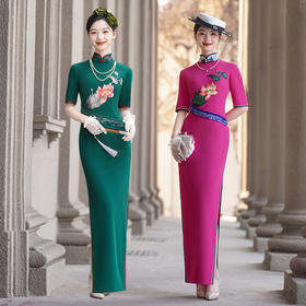 长款走秀旗袍2025夏季新款演出旗袍连衣裙年轻款复古修身气质旗袍