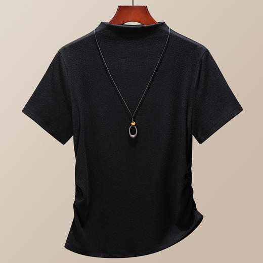 「自j」全新升级【铂金会员109/天猫149/差价40】(03013)洛诗琳洋气半高领T恤2025早秋斜边不规则显瘦打底上衣女 商品图3