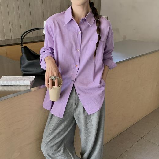 *【卷卷紫】宽松休闲棉麻长袖衬衫 天然亚麻纯棉混纺舒适亲肤透气 清透肤感宽松休闲百搭衬衫 可单穿可内搭可外穿 商品图2