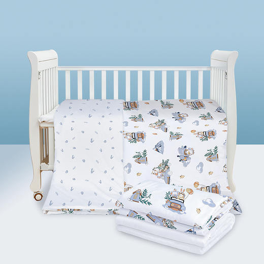 贝彤针织棉双胆被120*150cm（熊猫飞航标准款Cb2509白色/乖兔游车标准款Cb2509蓝灰） 商品图0