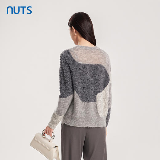 NUTS商场同款秋冬季灰色气质撞色百搭时尚毛织套头衫女4350517A1 商品图4