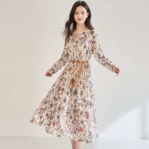「高货sh」全新升级【铂金会员330/天猫449/差价119】(42211)洛诗琳气质浪漫印花裙2025秋季新款高腰显瘦碎花连衣裙女 商品图3