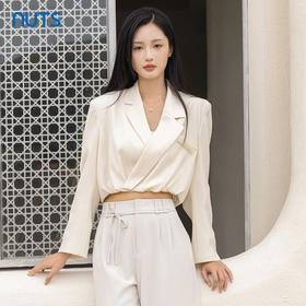 NUTS商场同款秋季纯色时尚气质通勤风西装领设计感短外套4320403A1