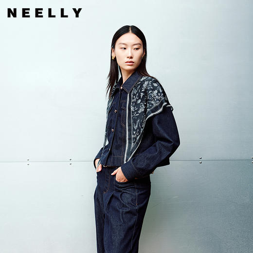 NEELLY纳俪商场同款秋季新款经典翻领百搭牛仔外套女休闲个性上衣N25081C01064 商品图0