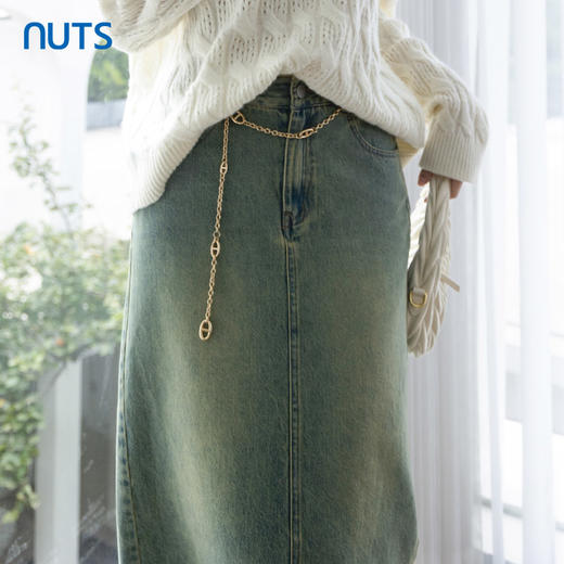 NUTS商场同款春秋款时尚气质开叉水洗牛仔半裙女4340607A1 商品图1