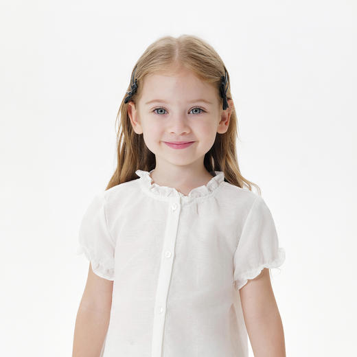 【马克珍妮 芦芙】夏装新款 女童泡泡袖透气棉麻衬衫230727 商品图4