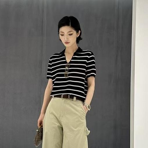 【à perles】桑蚕丝polo条纹上衣 商品图5