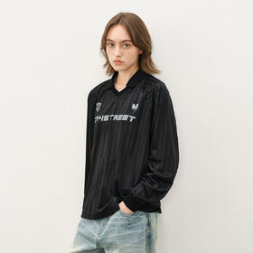 714street复古珠光条纹长袖上衣2025秋季情侣装休闲运动翻领T恤男