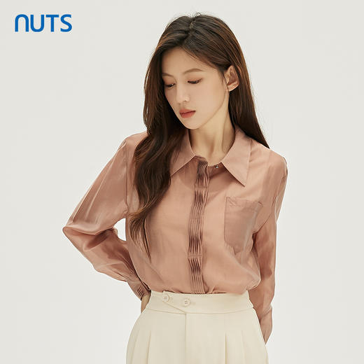 NUTS商场同款秋时尚气质通勤风轻薄设计感门襟长袖衬衫女331011051 商品图0