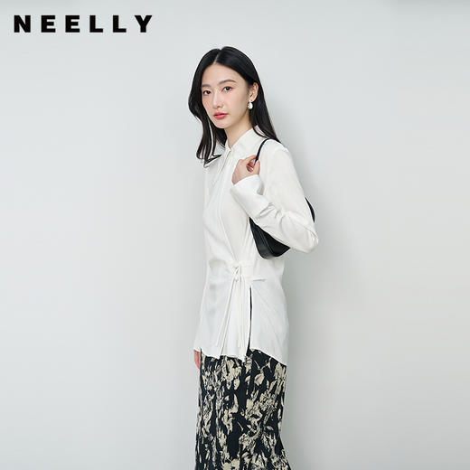 NEELLY纳俪商场同款秋季新款设计感斜门襟收腰长袖衬衫女显瘦上衣N25084B04599 商品图0