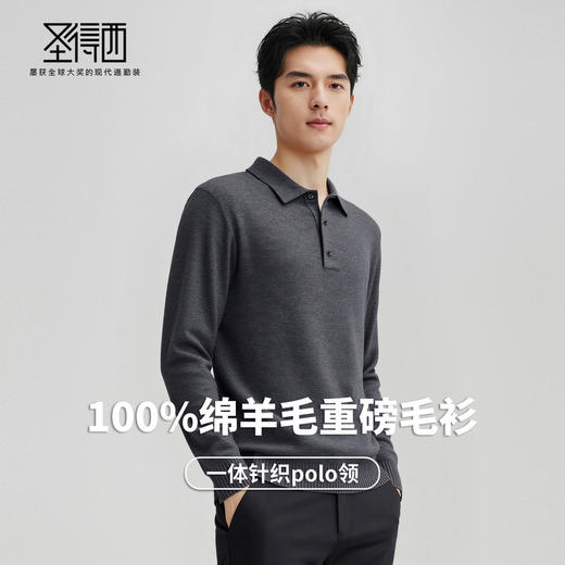 【100%绵羊毛】圣得西男士保暖polo领羊毛衫25秋新款重磅毛衣410g 商品图2