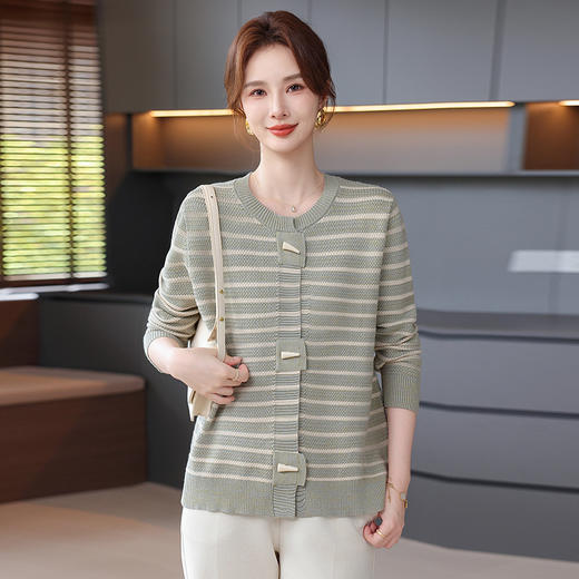 Q1027优雅妈妈装撞色条纹针织开衫秋冬新款洋气百搭中老年女装外套 商品图3