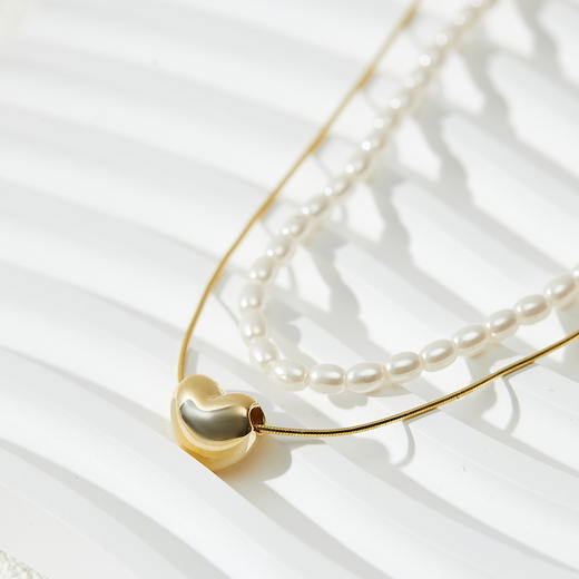 三彩2025新款爱心双层项链人造珍珠串链叠戴锁骨链毛衣链ins风女 商品图3
