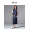 VIMAGE纬漫纪复古高腰可拆腰绳侧面大口袋设计牛仔半裙V2406102 商品缩略图1