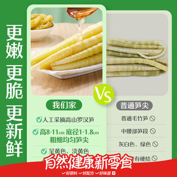 良品铺子 野山笋尖量贩装泡椒竹笋解馋休闲零食即食脆嫩即食手剥笋600g /休闲食品 /豆干/素食零食 /卤味蔬菜零食 商品图3