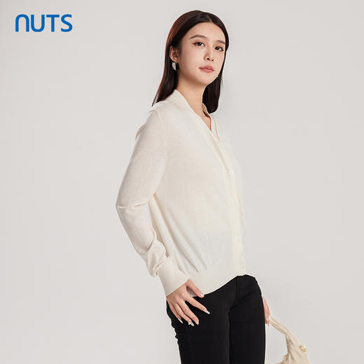 NUTS商场同款春秋款V领纯色时尚气质毛织短外套女414052405 商品图2