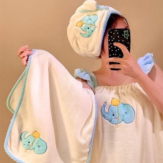 【YW】无忧购吸水速干可爱卡通吊带浴袍可穿式浴巾毛巾浴帽三件套2655634（截单后3-5天发货) 商品图2