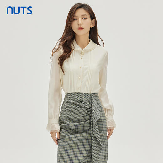 NUTS商场同款秋季时尚气质通勤风花边领设计感长袖衬衫女333012129 商品图3