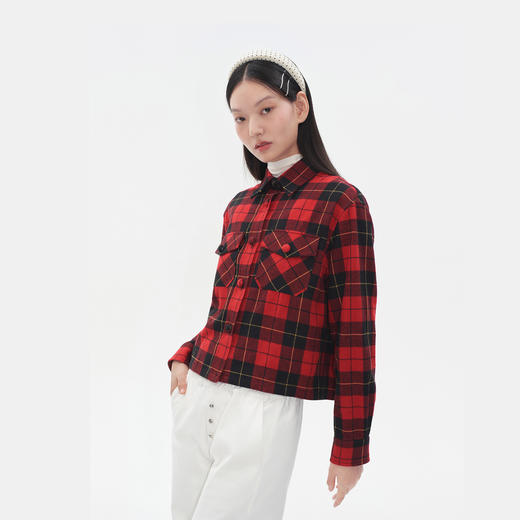 HERLIAN2025年秋季新品女士黑红格纹设计衬衫外套 商品图2