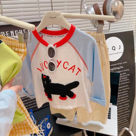 【幸运猫】巴比童装撞色插肩袖防晒衫女2025春拼接圆领宽松休闲百搭长袖T0★ 商品图7