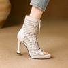3681571镂空凉靴女2025夏季短靴子鱼嘴系带网靴细跟网纱爵士舞鞋高跟凉鞋 商品缩略图2