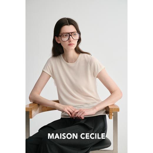 MAISON CECILE 两色/桑蚕丝卷边圆领优雅法式简约纯色针织短袖 商品图1