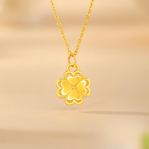 心选丨周六福5D硬金足金心心相印吊坠淡水珍珠项链小玫瑰吊坠情人节珠宝 商品图0