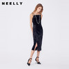 NEELLY纳俪秋季新款商场同款设计感吊带连衣裙女黑色内搭收腰长裙N25084Y04577 商品缩略图0