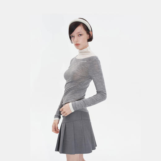 HERLIAN2025年秋季新品女士假两件拼色设计简约字母装饰打底衫 商品图2