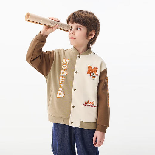 【MQD】童装男大童春学院风字母撞色拼接卡通棒球领外套 商品图1