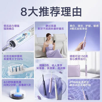 米家 小米电动牙刷T302成人/学生 4种净齿模式 150天续航 4支刷头送礼物男/女 银灰色 /家用电器 /个护健康 /电动牙刷 商品图3