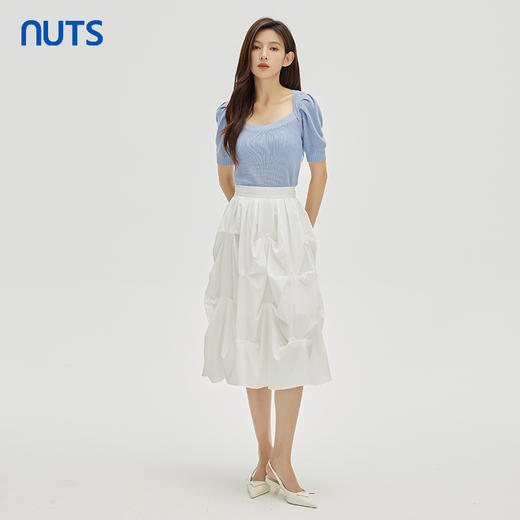 NUTS商场同款秋季蓝色小清新气质方领百搭针织套头衫女332052142 商品图2