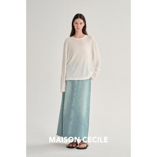 MAISON CECILE 复古天然牛仔棉干爽舒适后开叉高腰半身裙 商品图3
