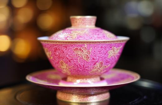 胭脂红扒花盖碗 商品图1