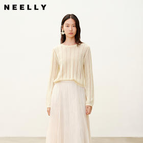 NEELLY纳俪商场同款秋季新款显白微暖镂空针织衫女宽松舒适上衣N25081A01053