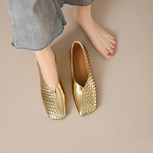 【预售5天】方头金属牛皮内增高浅口单鞋，百搭气质舒适通勤小皮鞋MBJR&6947 商品图1