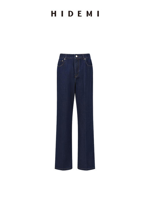 HIDEMI 经典牛仔系列深藏蓝牛仔蓝复古中腰直筒铅笔牛仔裤 商品图6