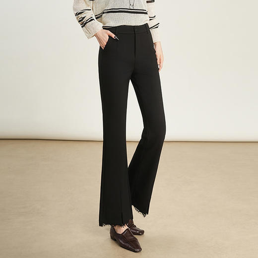 「自」全新升级【铂金会员174/天猫229/差价55】(43716)洛诗琳高腰修身微喇西装裤2025秋款蕾丝拼接显瘦通勤喇叭裤 商品图3