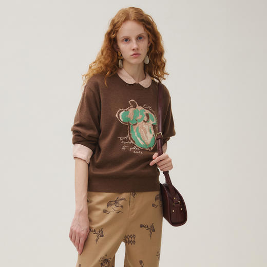 谜底套头针织衫女2025秋季新品文艺风圆领亲肤保暖百搭253MZ1366 商品图0