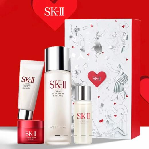 【七夕礼物 赠礼袋】SK-II情人节限定护肤保湿套装四件套（神仙水230ml+神仙水30ml+洁面20g+大红瓶15g）+礼袋 商品图1