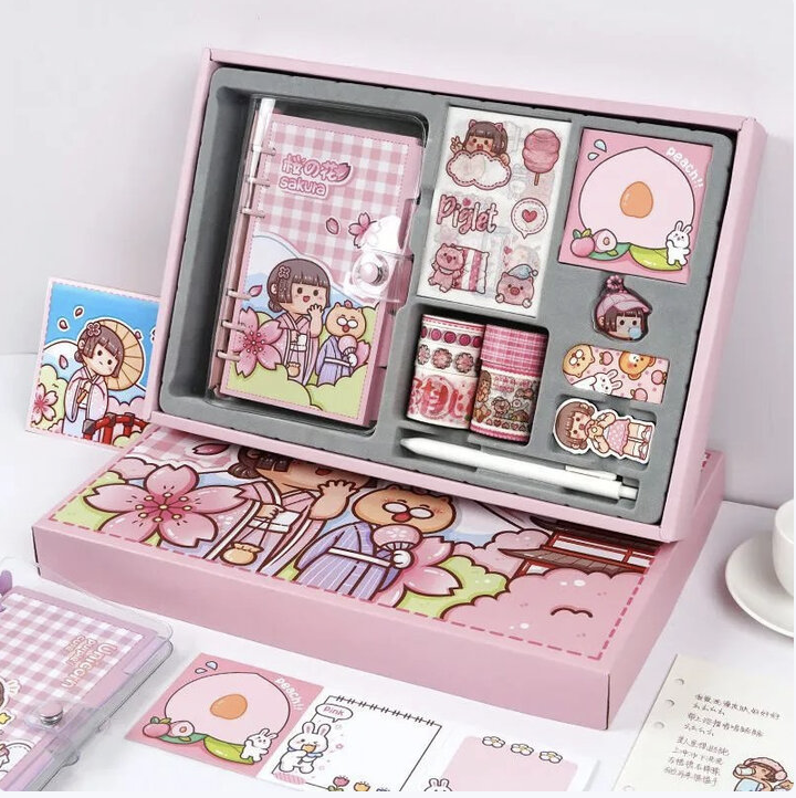 百魁小麻薯手账礼盒一整套手账本可爱卡通少女心全套豪华儿童女孩手账 手账礼盒套装-【蜜桃甜甜】丨内含超多手账 小麻薯手账系列
