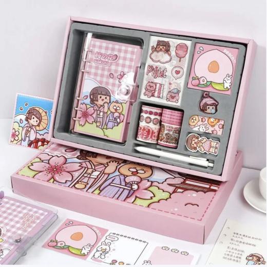 百魁小麻薯手账礼盒一整套手账本可爱卡通少女心全套豪华儿童女孩手账 手账礼盒套装-【蜜桃甜甜】丨内含超多手账 小麻薯手账系列 商品图0