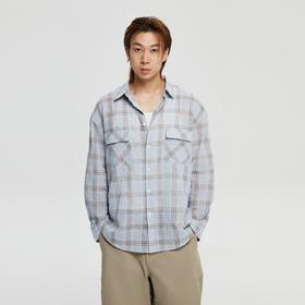 oneup轻薄格子口袋宽松衬衫