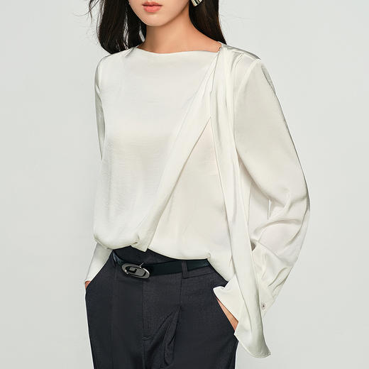 NEELLY纳俪商场同款秋季新款纯白优雅上衣女打底内搭显瘦衬衫N25084R04607 商品图2