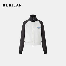 HERLIAN2025年秋季新品女士蝴蝶结印花撞色插肩袖开衫卫衣