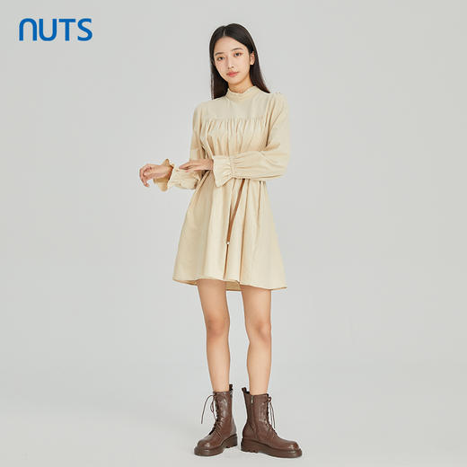 NUTS商场同款春秋季时尚简约气质高腰显瘦长袖连衣裙女313103067B 商品图3