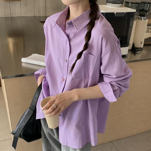 *【卷卷紫】宽松休闲棉麻长袖衬衫 天然亚麻纯棉混纺舒适亲肤透气 清透肤感宽松休闲百搭衬衫 可单穿可内搭可外穿 商品图10